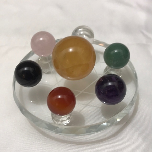 Mina Heal Set Of Seven Natural Chakra Crystal Balls with Stand NWOT - Picture 3 of 9